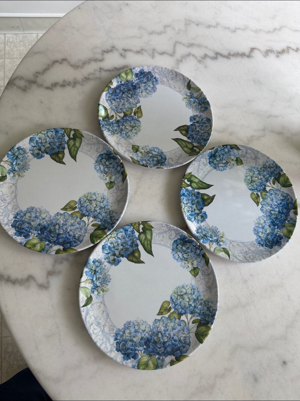 Blue Hydrangea Decorative Salad Plates - Set of 4